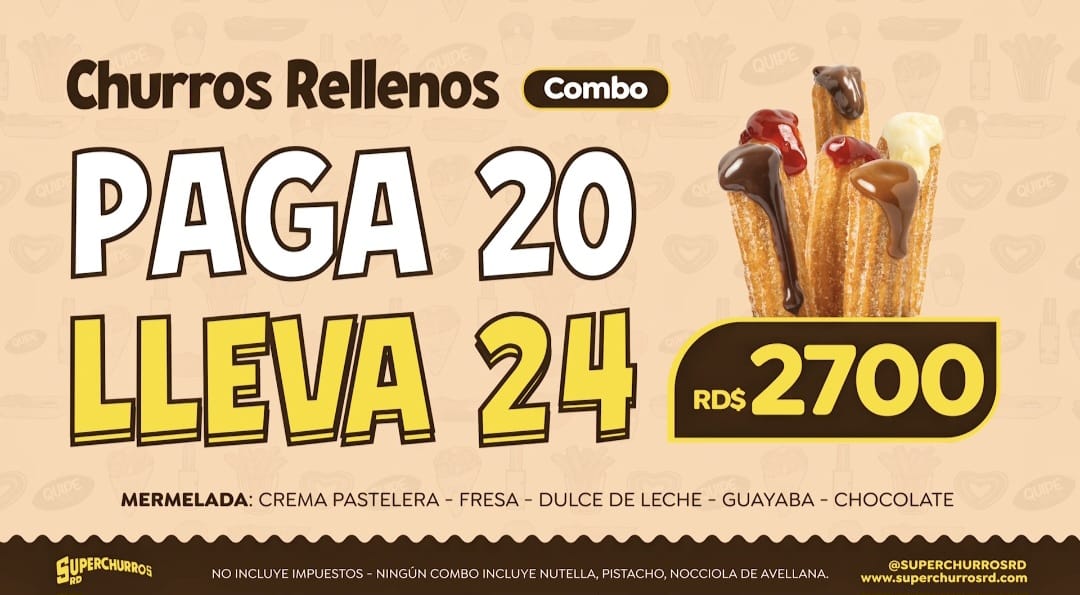 Oferta Churros Rellenos paga 20 lleva 24